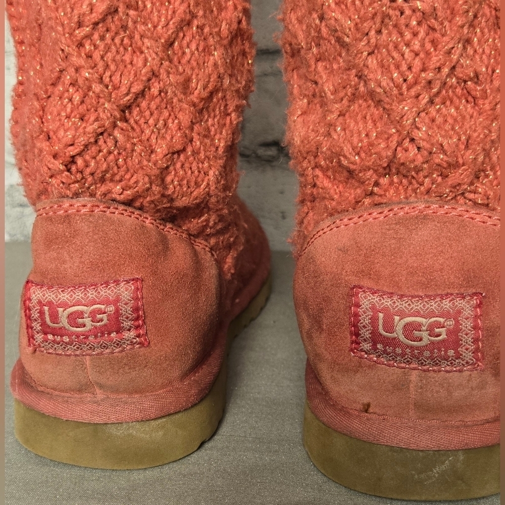 UGG Australia Classic Cardy Knit Button Boots Coral Orange Tall Size 8 - Picture 7 of 11